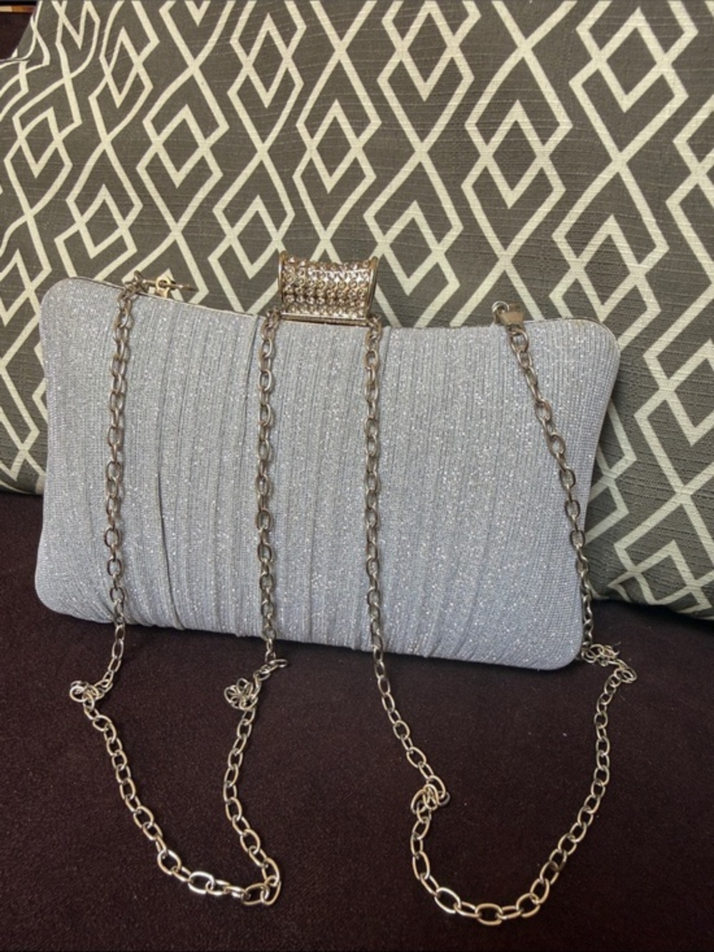 Unbranded Good Quality Elegant Silver Evening Clutch with Rhinestone Accent